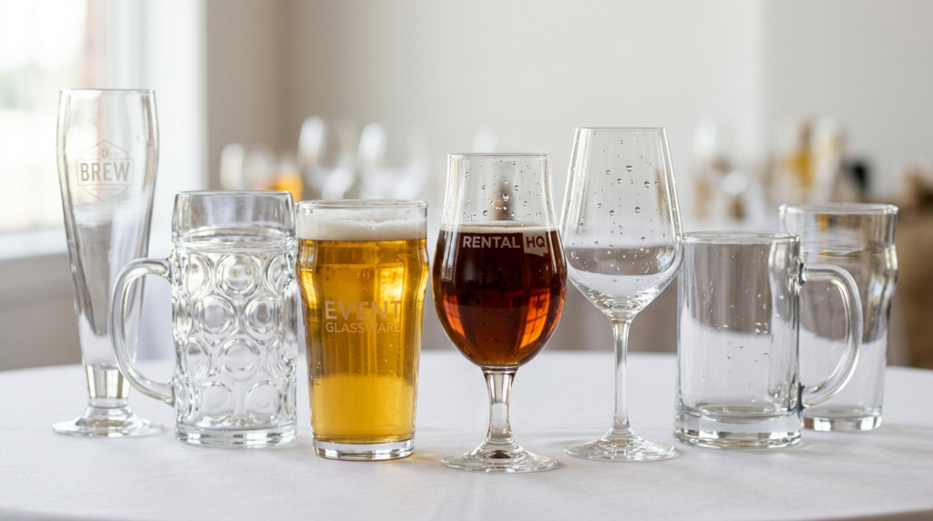 Close-up detail shot of assorted professional beer glasses a